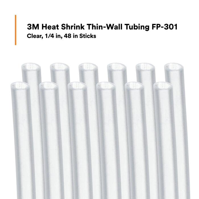 3M Heat Shrink Thin-Wall Tubing FP-301-1/4-48"-Clear-12 Pcs, 48 inLength sticks