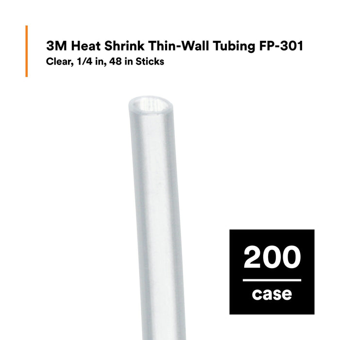 3M Heat Shrink Thin-Wall Tubing FP-301-1/4-48"-Clear-200 Pcs, 48 inLength sticks