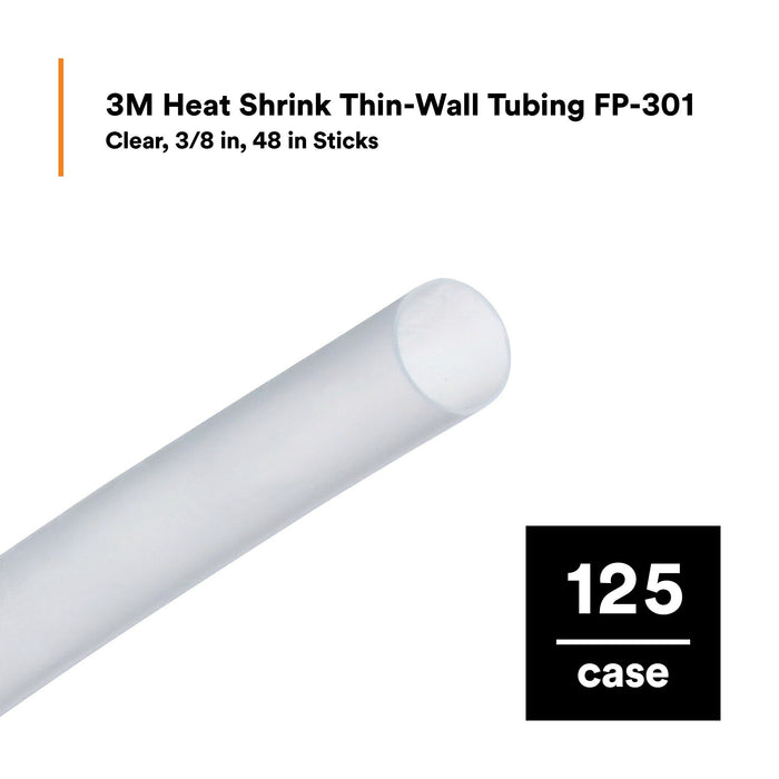 3M Heat Shrink Thin-Wall Tubing FP-301-3/8-48"-Clear-125 Pcs, 48 inLength sticks