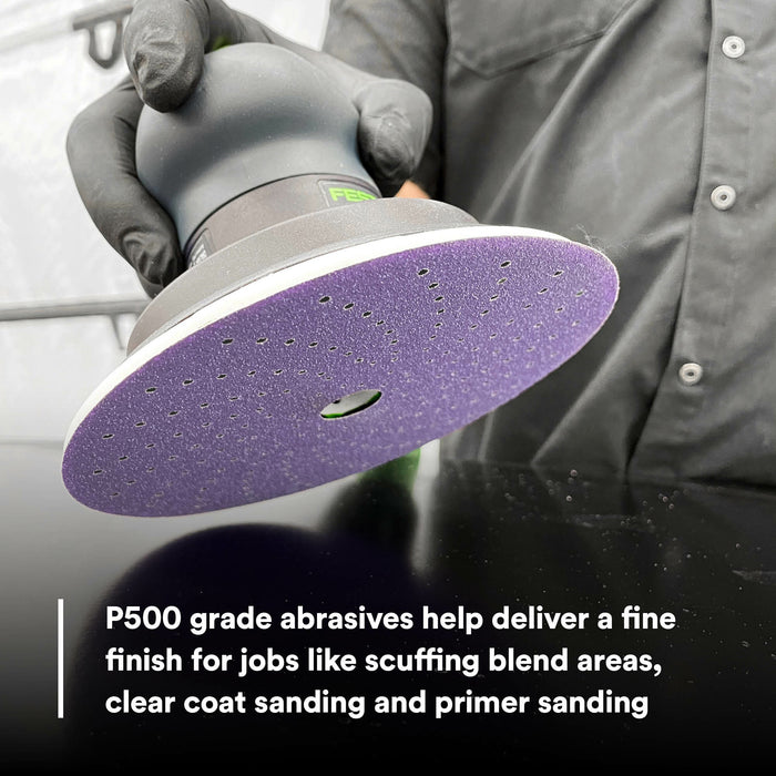 3M Hookit Purple Clean Sanding Disc 334U, 01810, 6 in, P500, 50 discsper carton