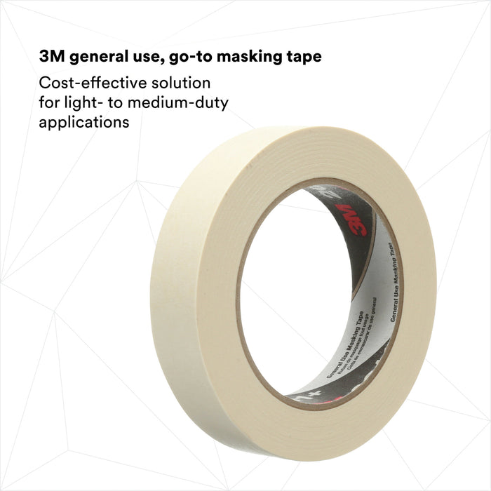 3M General Use Masking Tape 201+, Tan, 24 mm x 55 m, 4.4 mil