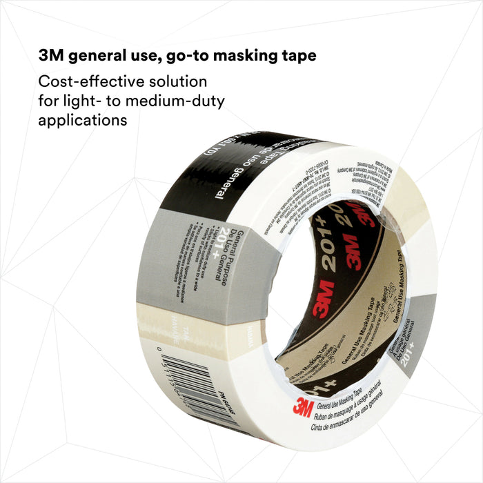 3M General Use Masking Tape 201+, Tan, 48 mm x 55 m, 4.4 mil