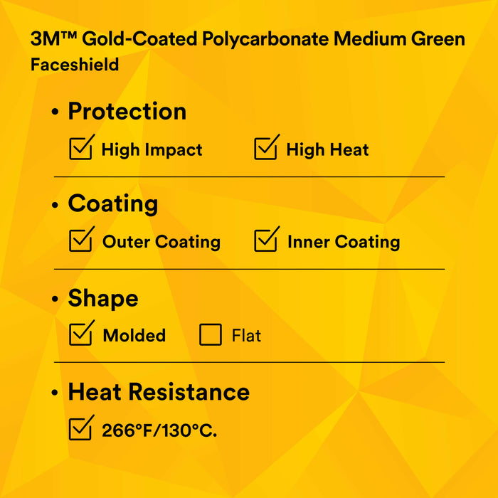 3M Gold-coated Polycarbonate Medium Green Faceshield Window WCP96BG