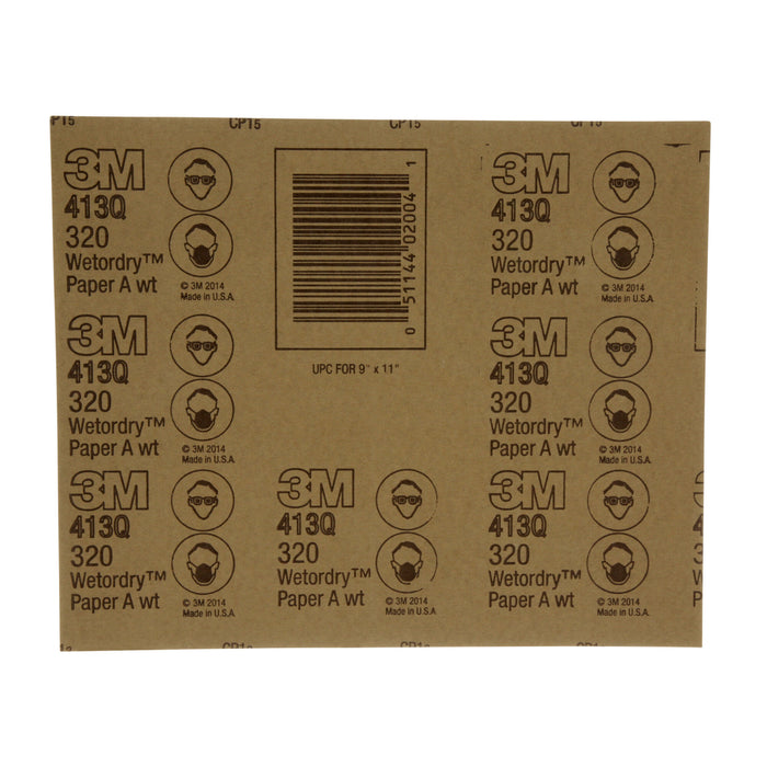 3M Wetordry Abrasive Sheet 413Q, 02004, 320, 9 in x 11 in, 50 sheetsper carton