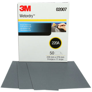 3M Wetordry Abrasive Sheet 413Q, 02007, 220, 9 in x 11 in, 50 sheetsper carton