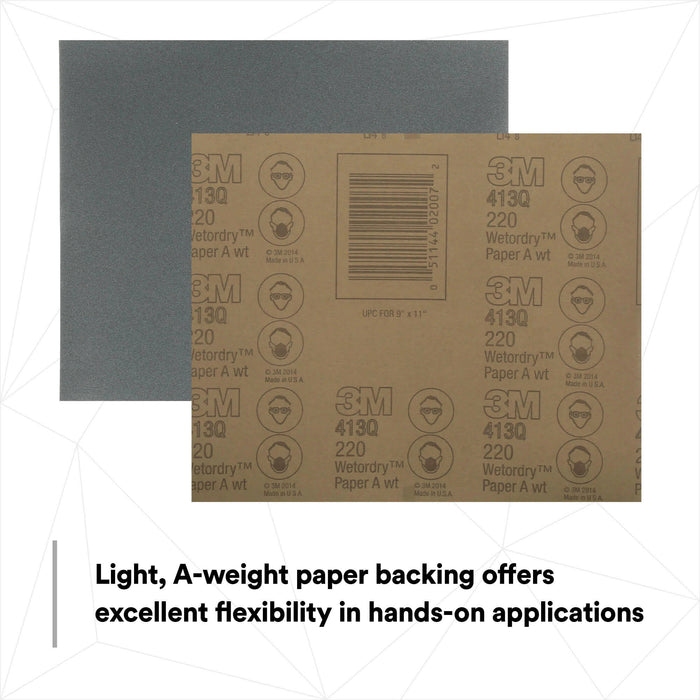 3M Wetordry Abrasive Sheet 413Q, 02007, 220, 9 in x 11 in, 50 sheetsper carton