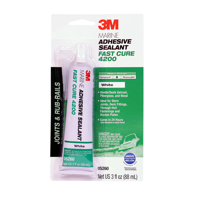 3M Marine Adhesive Sealant 4200FC, Fast Cure, White, 3 oz Tube