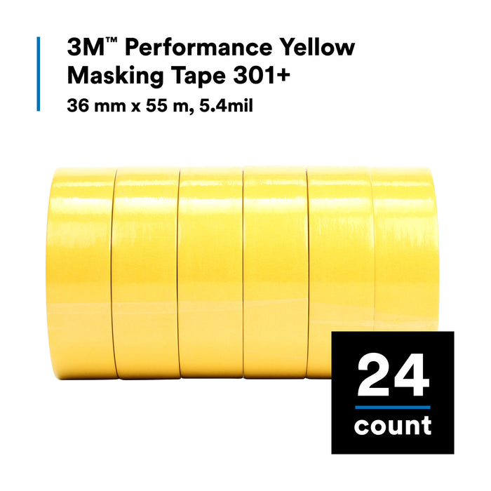 3M Performance Yellow Masking Tape 301+, 48 mm x 55 m, 24 Roll/Case