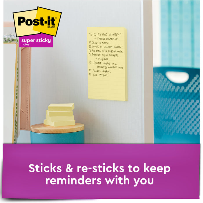 Post-it® Super Sticky Notes 660-3SSCY, 4 in x 6 in Canary Yellow, Lined