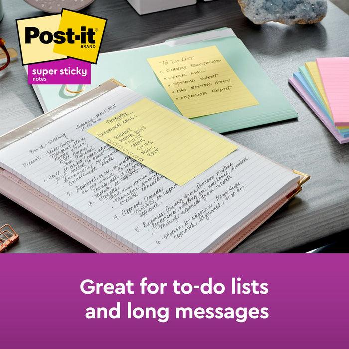 Post-it® Super Sticky Notes 660-3SSCY, 4 in x 6 in Canary Yellow, Lined