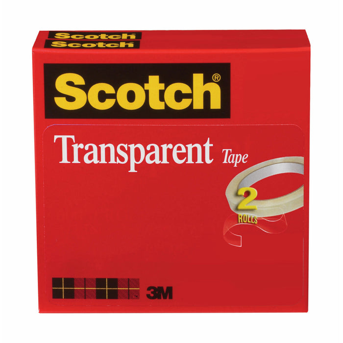 Scotch® Transparent Tape 600-2P12-72, 1/2 in x 2592 in (12,7 mm x 65,8m) 2 PK