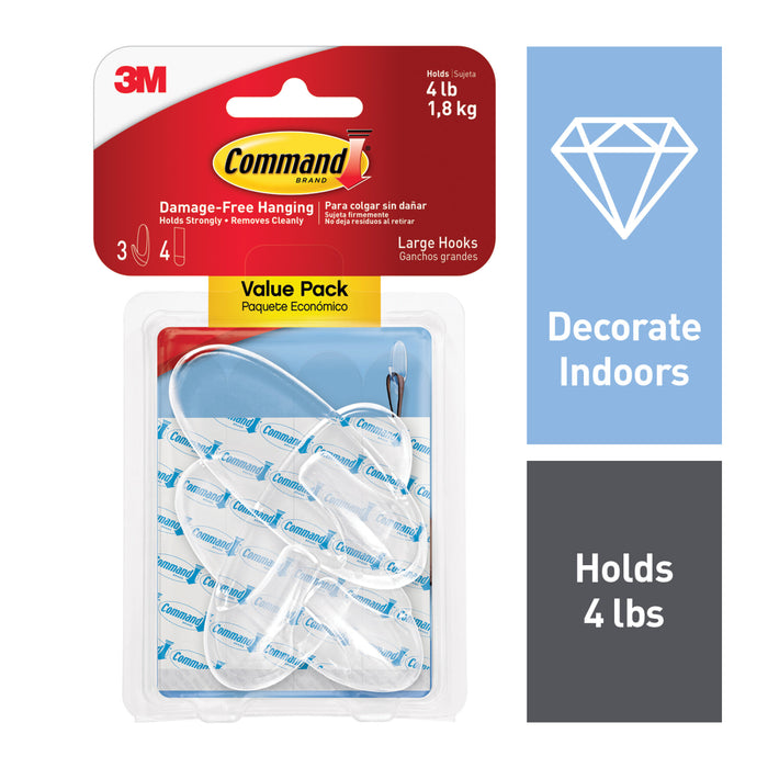 Command Large Clear Hook with Clear Strips Value Pack, 17093CLR-3AES