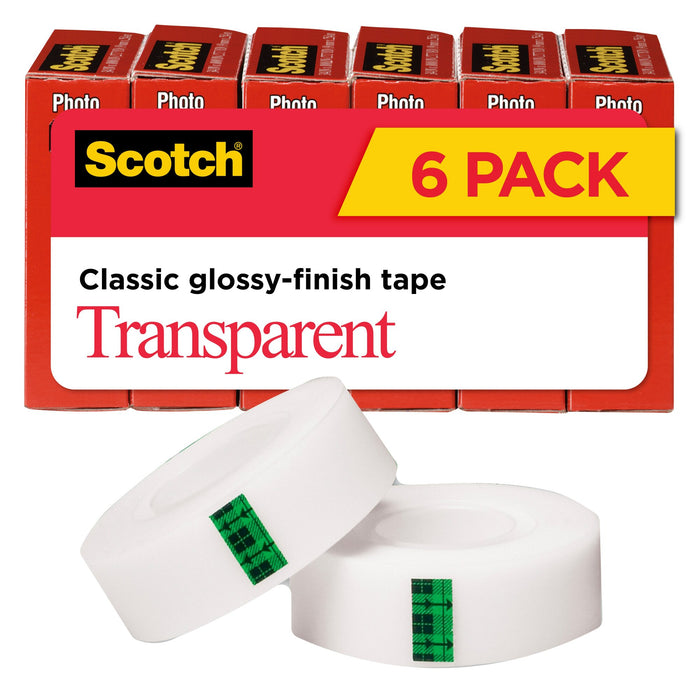 Scotch® Transparent Tape 600K6, Clear, 3/4 in. x 1000 in, 6 rolls perPackage