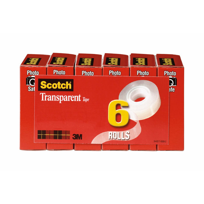 Scotch® Transparent Tape 600K6, Clear, 3/4 in. x 1000 in, 6 rolls perPackage