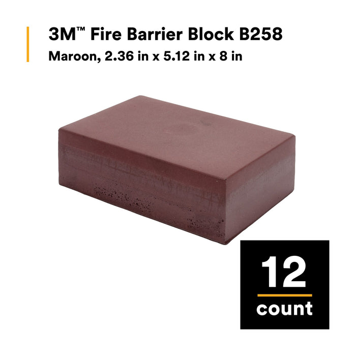 3M Fire Barrier Block B258, Maroon, 2.36 in x 5.12 in x 8 in