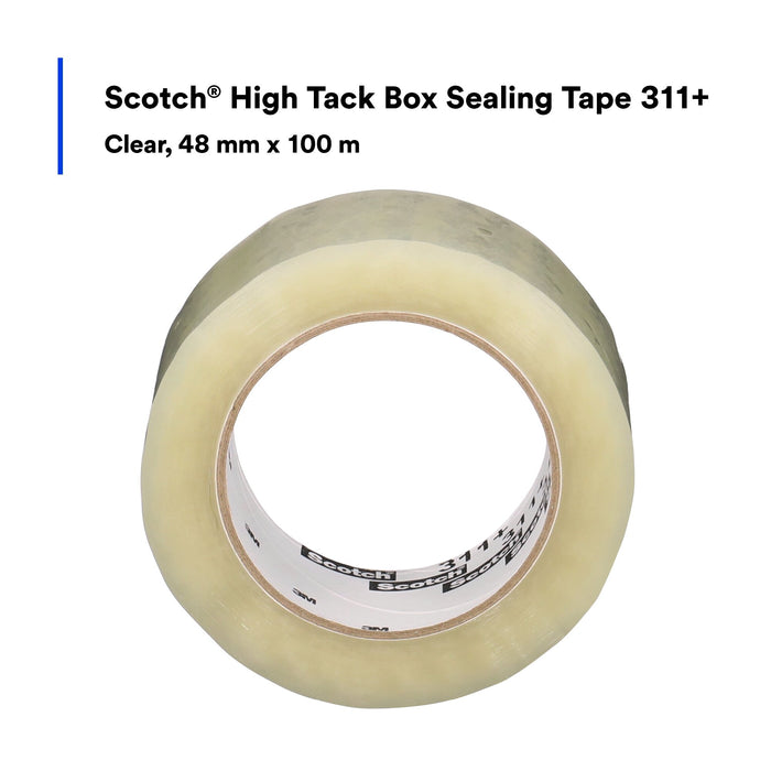 Scotch® High Tack Box Sealing Tape 311+, Clear, 48 mm x 100 m