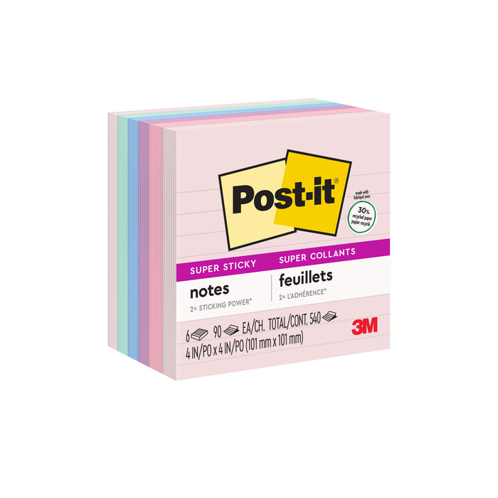 Post-it® Super Sticky Recycled Notes 675-6SSNRP, 4 in x 4 in (101 mm x 101 mm)