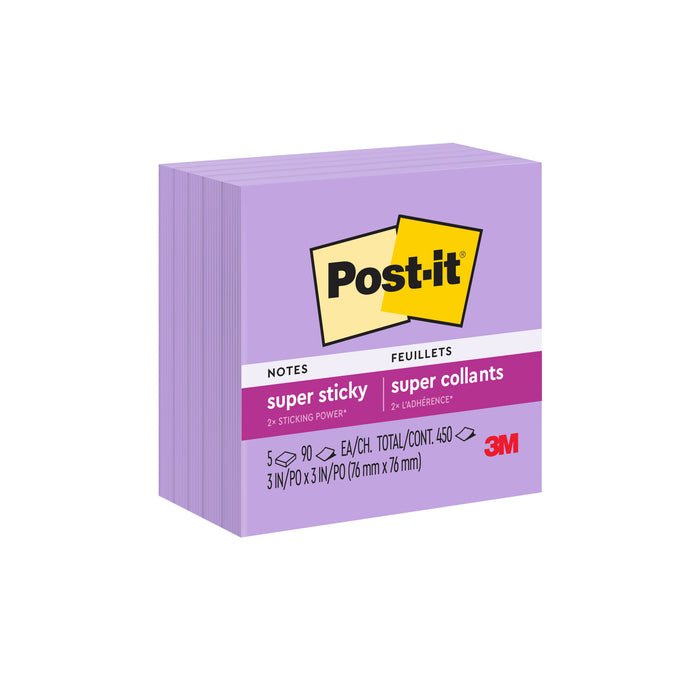 Post-it® Super Sticky Notes 654-5SSCG, 3 in x 3 in (76 mm x 76 mm),Mulberry