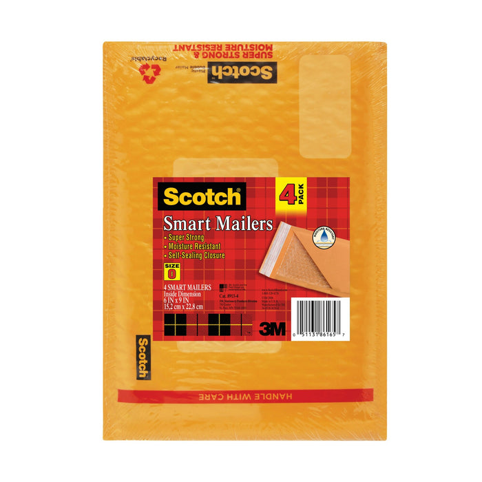 Scotch Poly Bubble Mailer 4-Pack, 8913-4, 6 in x 9.25 in Size #0