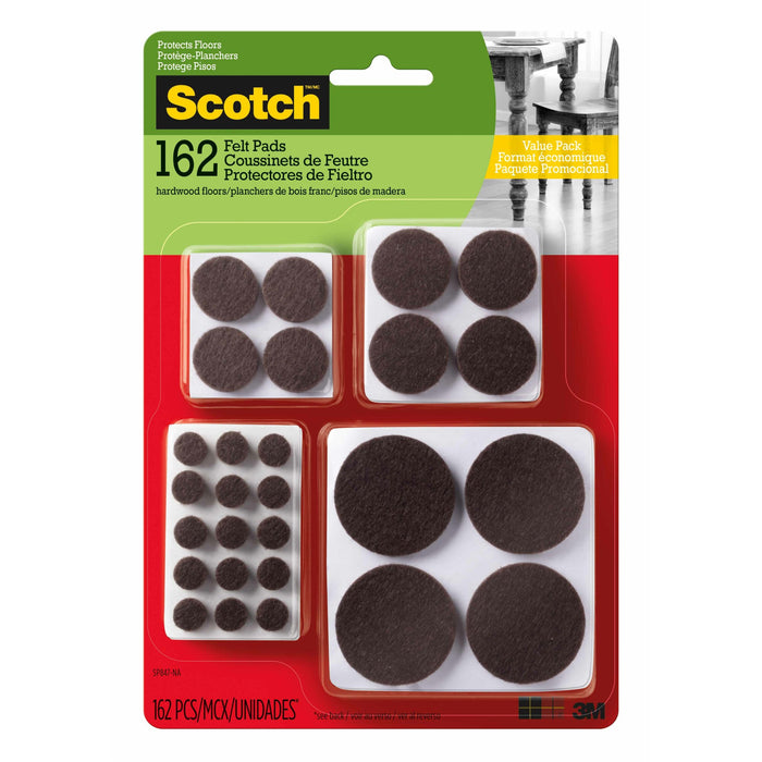 Scotch® Self-Stick Felt Pads, SP847-NA, Brown, 162/ pack