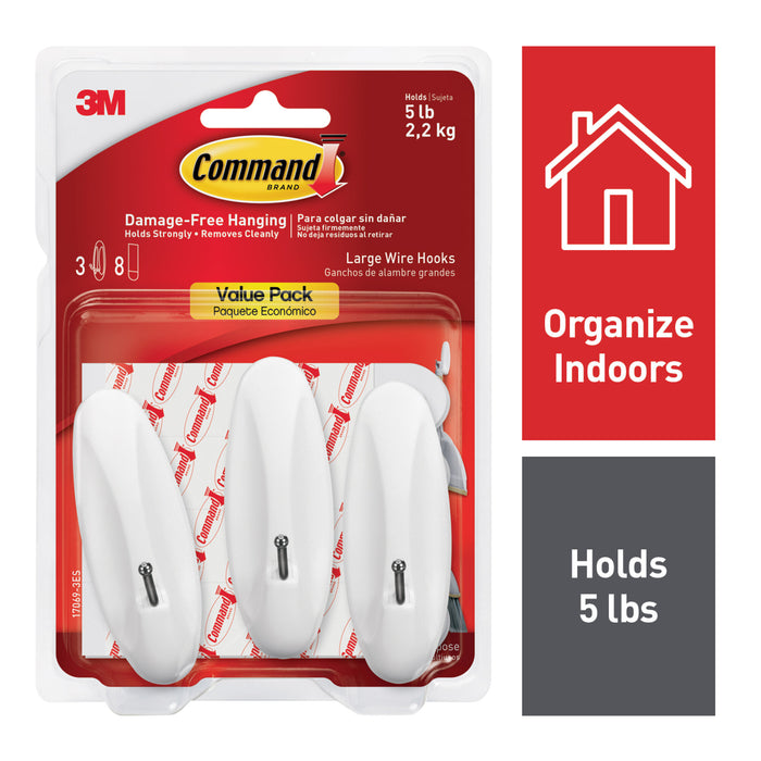 Command Large Wire Hook, 17069-3ES, 3pk