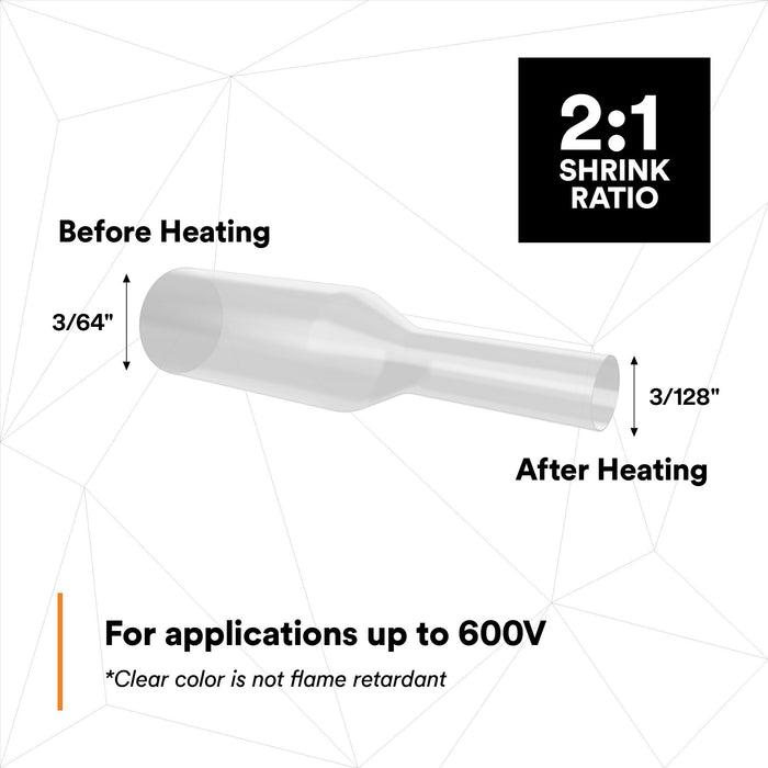 3M Heat Shrink Thin-Wall Tubing FP-301-3/64-Clear-1000',1000 ft Lengthper spool