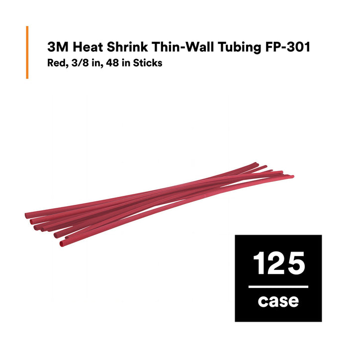 3M Heat Shrink Thin-Wall Tubing FP-301-3/8-48"-Red-125 Pcs, 48 inLength sticks