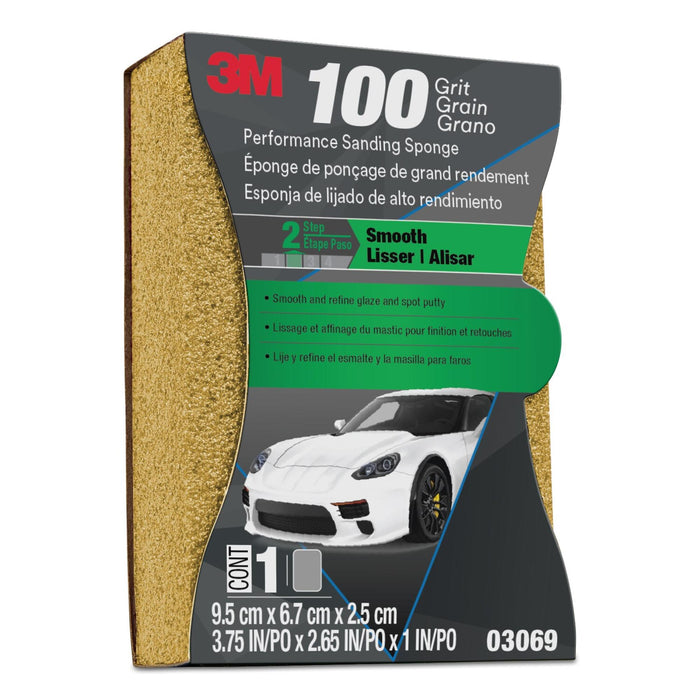 3M Performance Sanding Sponge, 03069, 1 inch x 2-5/8 inch, 100 Grit