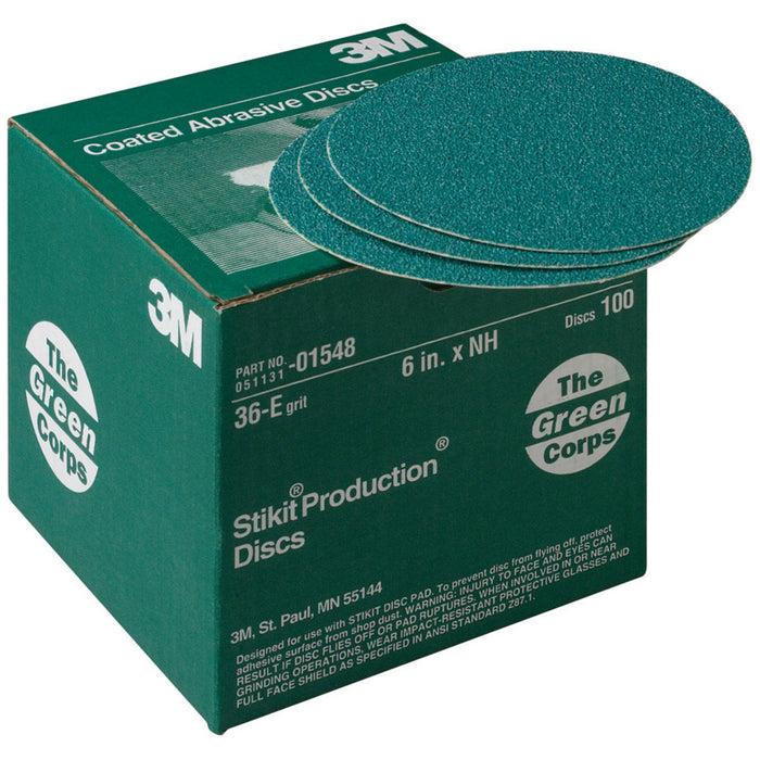 3M Green Corps Stikit Production Disc, 01548, 6 in, 36 grit, 100discs per carton