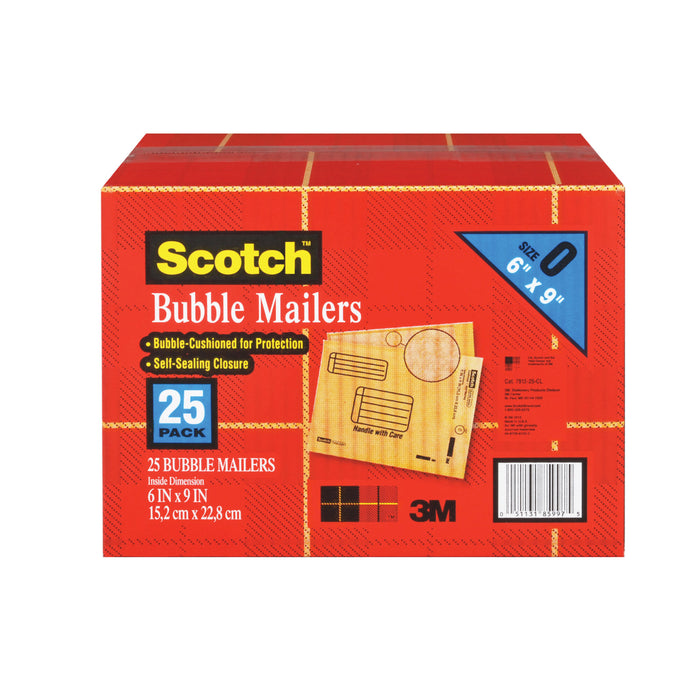 Scotch Bubble Mailer 7913-25-CS, 6 in x 9 in Size #0, 25 Pack