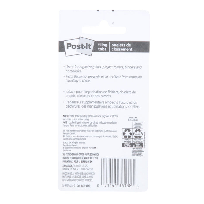 Post-it® Tabs 676-ALYR, .625 in. x 1.5 in. (15,8 mm x 38,1 mm)