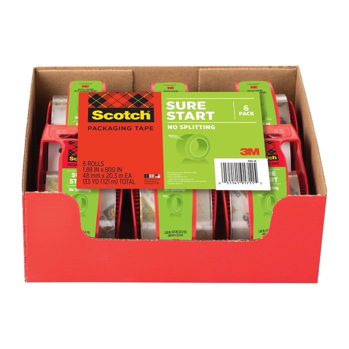 Scotch® Sure Start Shipping Packaging Tape 145-6, 1.88 in x 800 in
