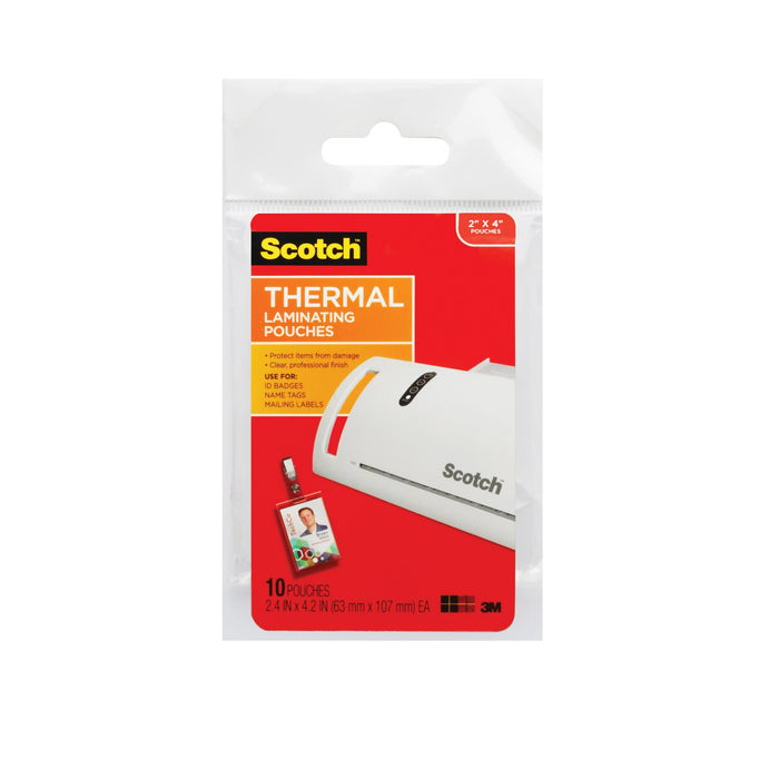 Scotch Thermal Pouches TP5852-10, 2-15/16 in x 4-1/16 in ID badge withclip