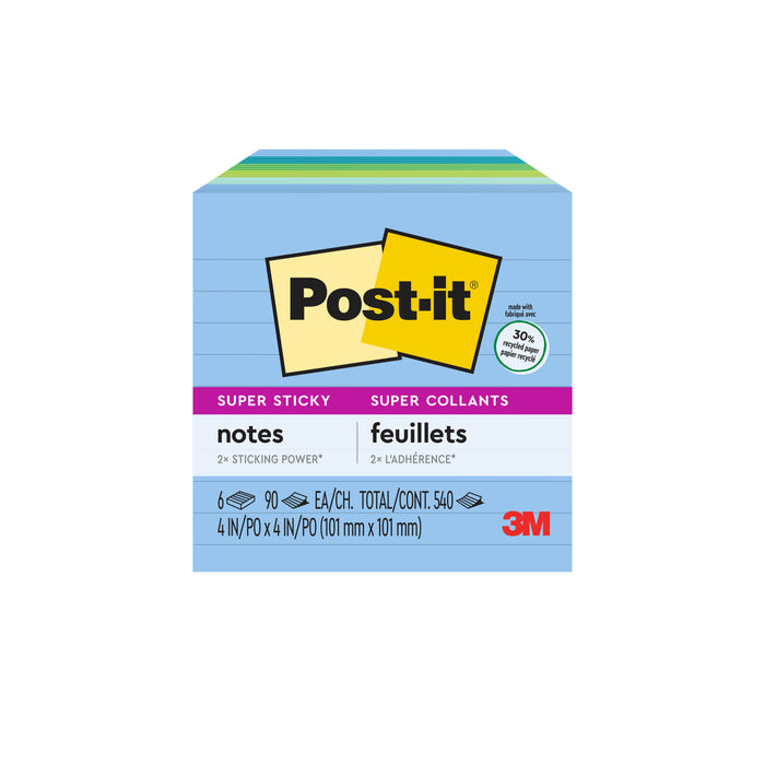 Post-it® Super Sticky Recycled Notes 675-6SST, 4 in x 4 in, Oasis Collection