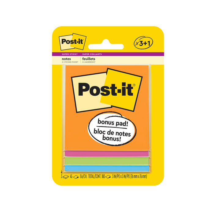 Post-it® Super Sticky Notes, 3321-SSAU-B, 3 in x 3 in (76 mm x 76 mm)