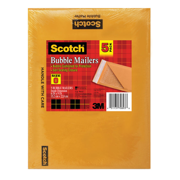 Scotch Kraft Bubble Mailer 5-Pack, 7913-5, 6 in x 9 in Size #0