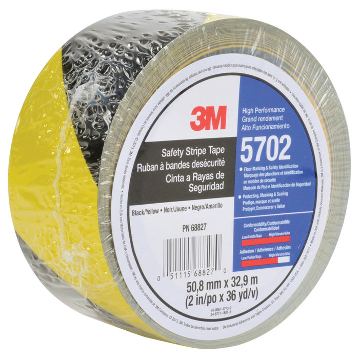 3M Safety Stripe Vinyl Tape 5702, Black/Yellow, 2 in x 36 yd, 5.4 mil