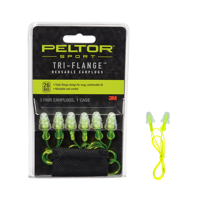 Peltor Sport Tri-Flange Corded Reusable Earplugs 97317-10C