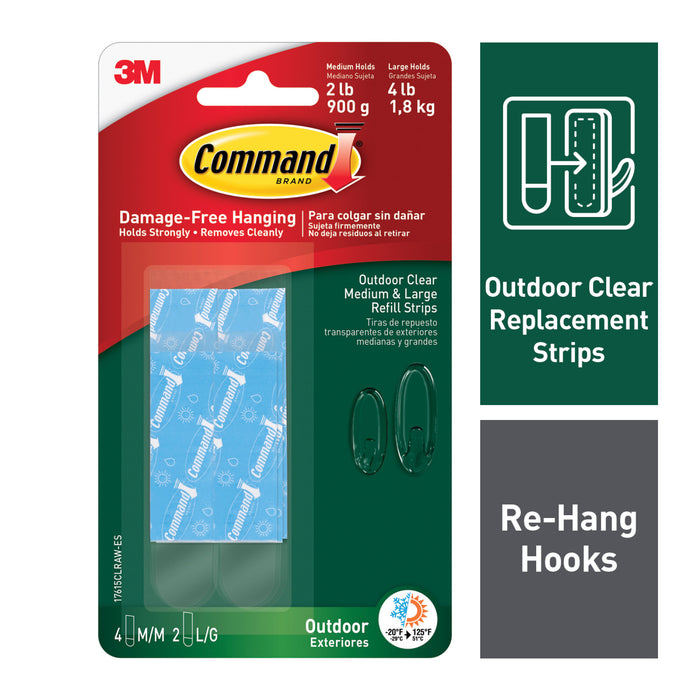 Command Outdoor Clear Medium and Large Refill Strips 17615CLRAW-ES