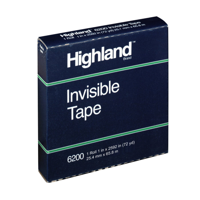 Highland Invisible Tape 6200, 1 in x 2592 in Boxed