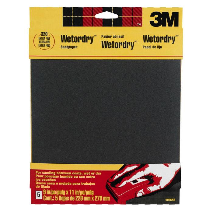 3M Wetordry Sanding Sheets 9086DC-NA, 9 in x 11 in, 320 grit, 5 sheets/pk