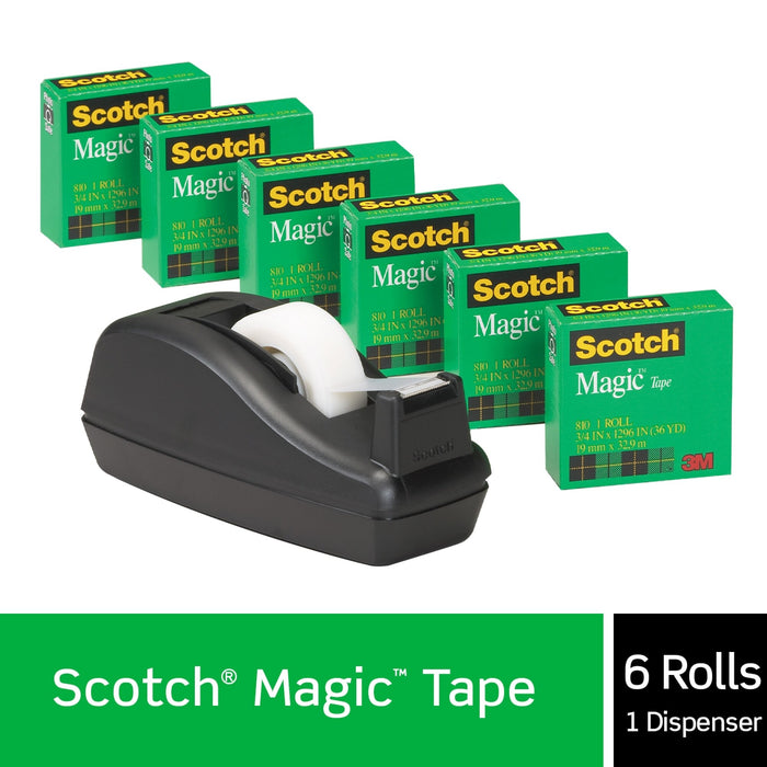 Scotch® Magic Tape Deal 810C40BK 3/4 in x 1000 in 6pk w/C-40 BlackDispenser