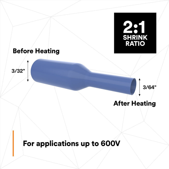 3M Heat Shrink Thin-Wall Tubing FP-301-3/32-Blue-500', Black