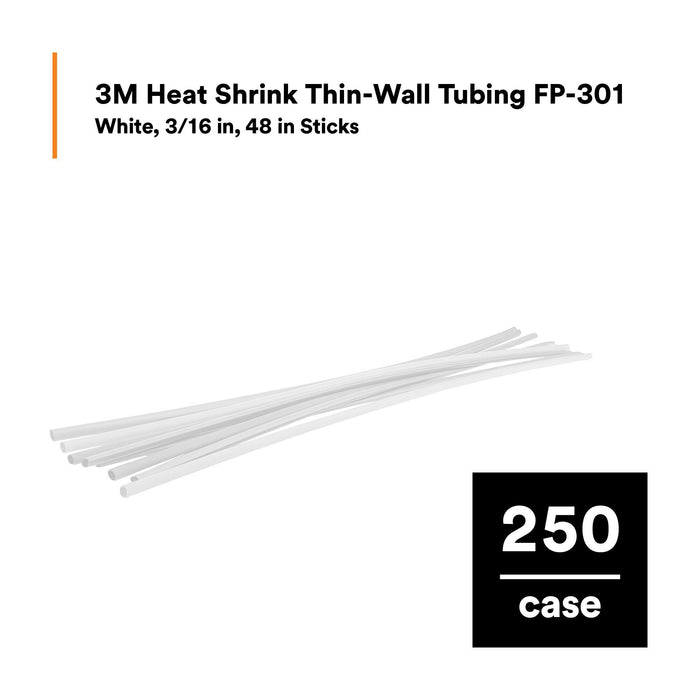 3M Heat Shrink Thin-Wall Tubing FP-301-3/16-48"-White-250 Pcs