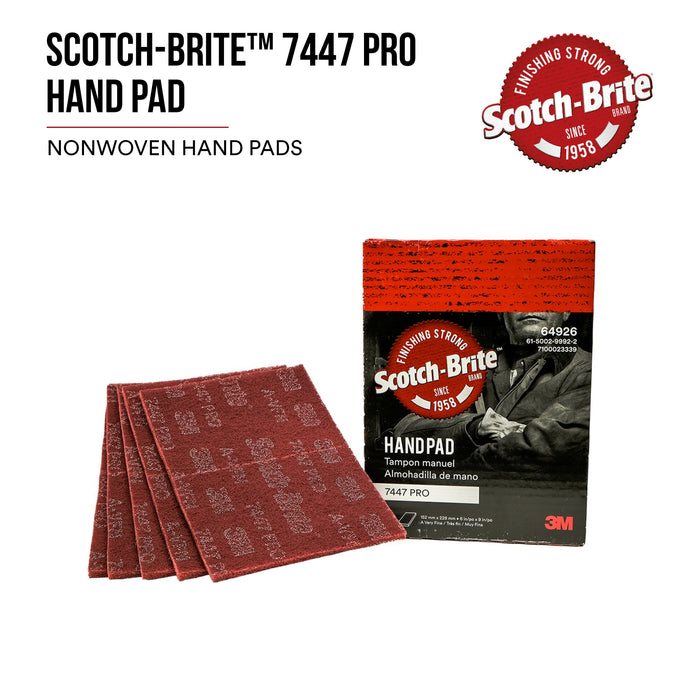 Scotch-Brite Hand Pad 7447B Pro, PO-HP, A/O Very Fine, Maroon, 6 in x 9 in