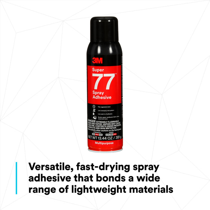 3M Super 77 Multipurpose Spray Adhesive, Clear, 16 fl oz Can (Net Wt13.44 oz)