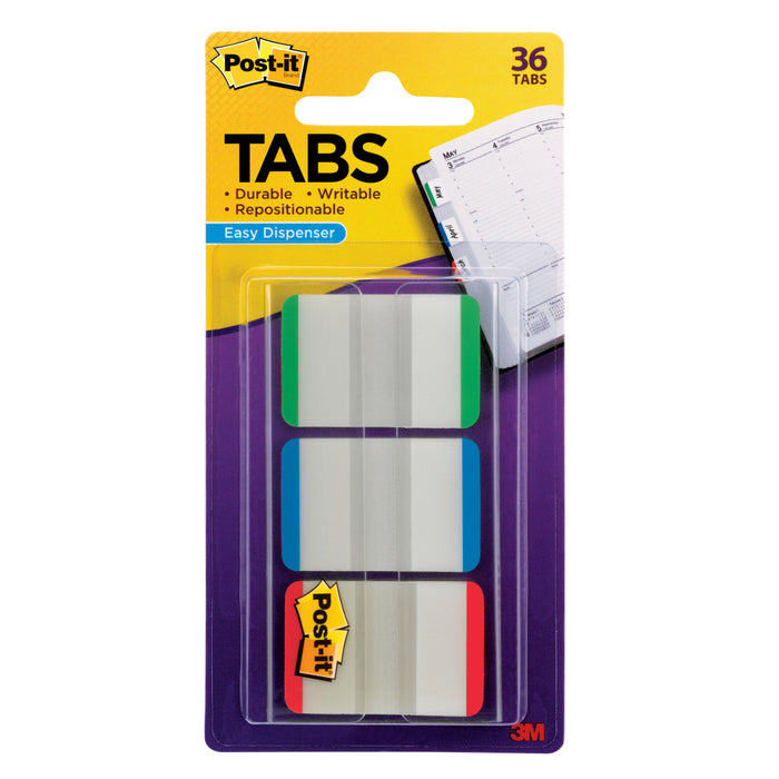 Post-it® Durable Tabs 686L-GBRT, 1 in. x 1.5 in. Green, Blue, Red 6 pk/inner