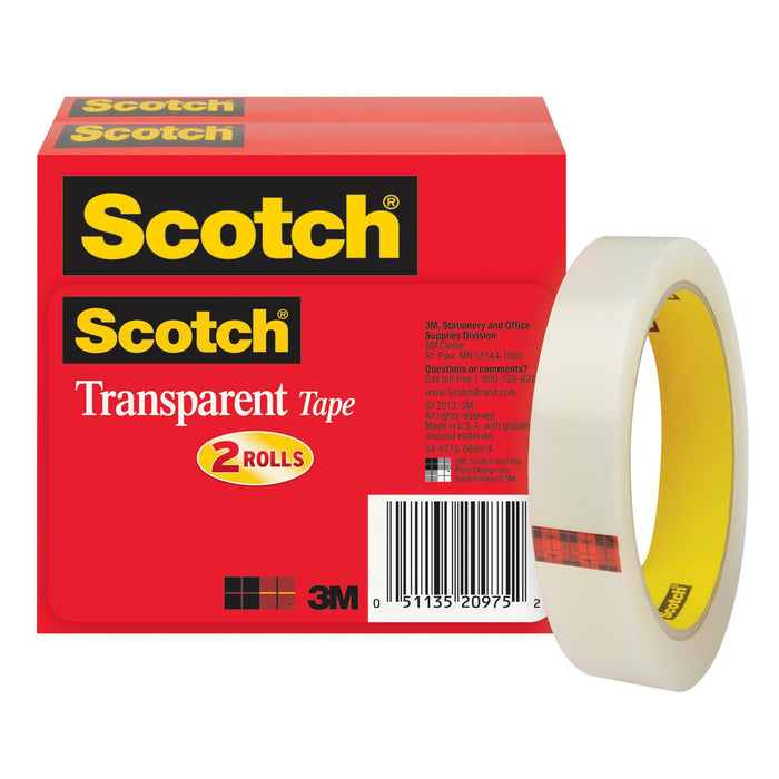 Scotch® Transparent Tape 600-2P34-72, 3/4 in x 2592 in (19 mm x 65,8 m)2 PK