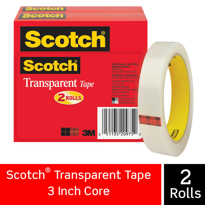 Scotch® Transparent Tape 600-2P34-72, 3/4 in x 2592 in (19 mm x 65,8 m)2 PK