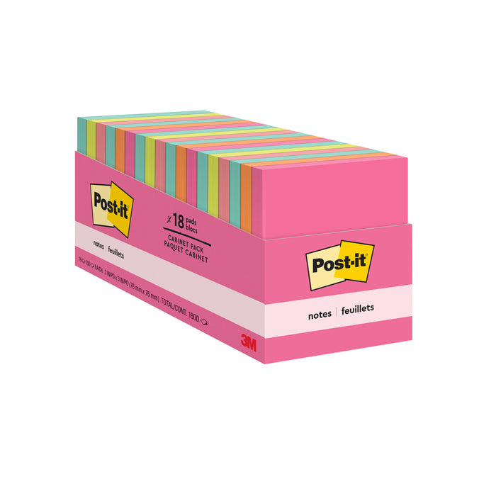 Post-it® Notes 654-18CTCP, 3 in x 3 in (76 mm x 76 mm),Cabinet pack